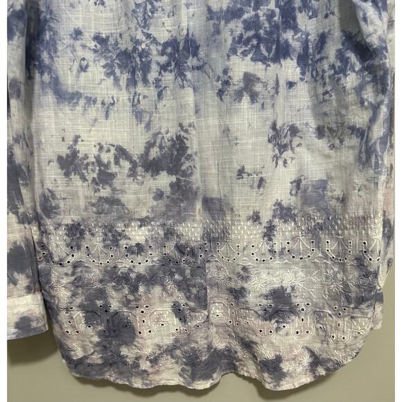Pilcro Anthropologie The Cate Tie Dye Embroidered Button Down Blouse Size Small - Picture 9 of 11